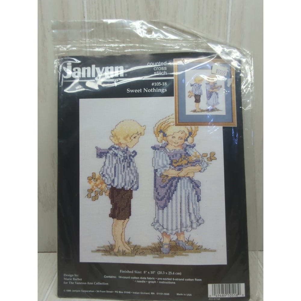 Janlynn Sweet Nothings Counted Cross Stitch Kit vintage boy girl scene